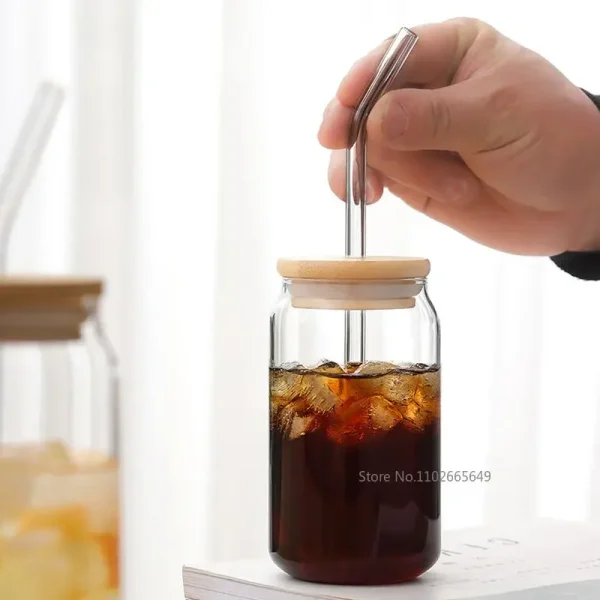 Transparent Glass Cup with Straw, Bubble Tea Cup, Juice Glass, Beer, Coke Can, Milk, Mocha Cups, Breakfast Mug, 400 ml, 550ml 4