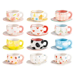 12 styles Creative Cute Ceramic mug Espresso Coffee Cup with Saucer Hand Pinched Irregular Flower Clouds Breakfast Milk Tea Cups 1