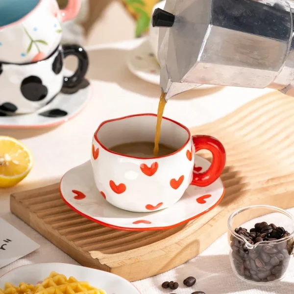 12 styles Creative Cute Ceramic mug Espresso Coffee Cup with Saucer Hand Pinched Irregular Flower Clouds Breakfast Milk Tea Cups 4