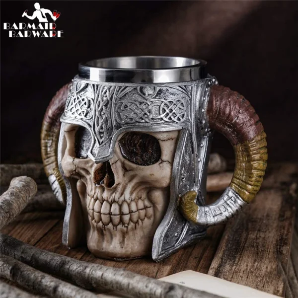 600ml Viking Skull Mug Stainless Steel Coffee Mugs Travel Cup Horn Drinking Tea Mug Halloween Mug Decoration Ceramic Tiki Mug 1