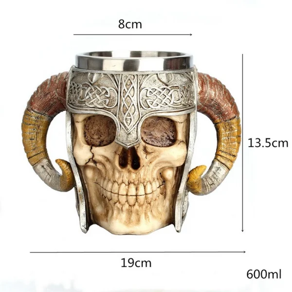 600ml Viking Skull Mug Stainless Steel Coffee Mugs Travel Cup Horn Drinking Tea Mug Halloween Mug Decoration Ceramic Tiki Mug 2