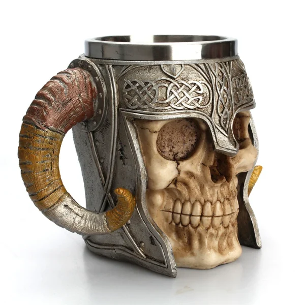600ml Viking Skull Mug Stainless Steel Coffee Mugs Travel Cup Horn Drinking Tea Mug Halloween Mug Decoration Ceramic Tiki Mug 3