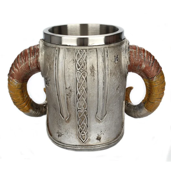 600ml Viking Skull Mug Stainless Steel Coffee Mugs Travel Cup Horn Drinking Tea Mug Halloween Mug Decoration Ceramic Tiki Mug 5