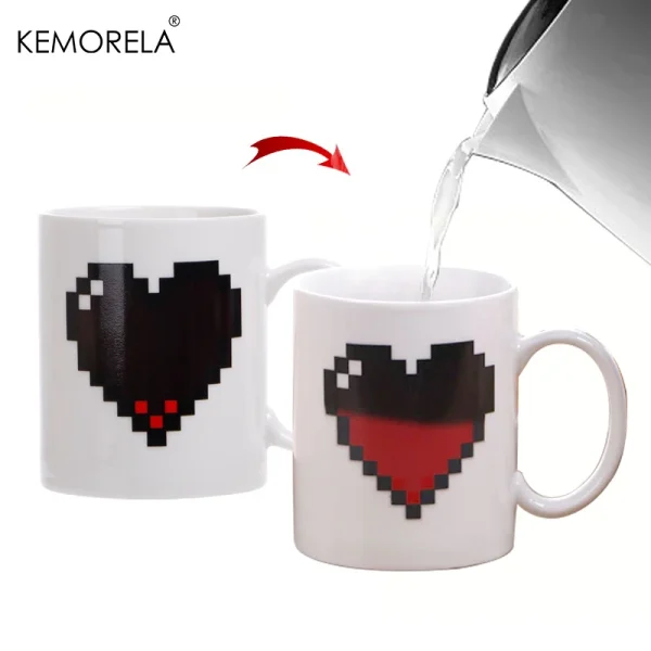 330ML Peach Heart Color-changing Ceramic Cup Novelty Magic Cup Creative Design Coffee Mug Valentine's Day Preferred Gift 1