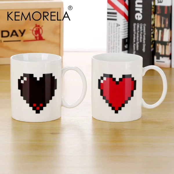 330ML Peach Heart Color-changing Ceramic Cup Novelty Magic Cup Creative Design Coffee Mug Valentine's Day Preferred Gift 2