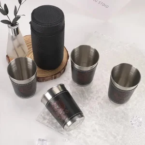 4Pcs 70ml Stainless Steel Shot Glasses with Leather Case Espresso Shot Cups Barware Drinking Vessel Camping Home Restaurant Mug 1
