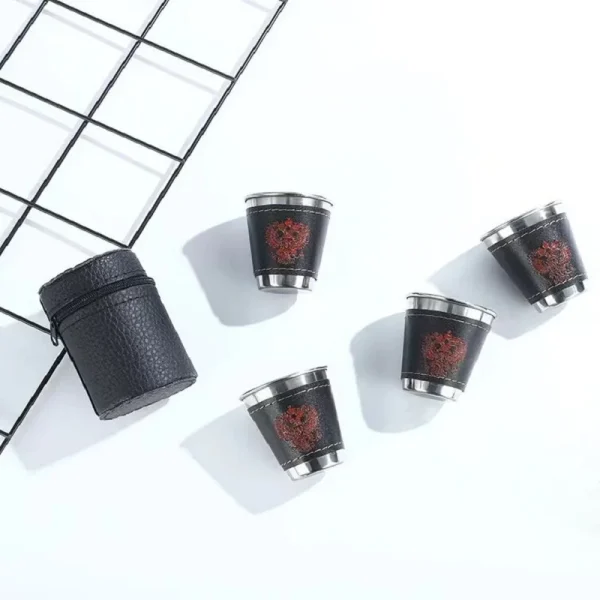 4Pcs 70ml Stainless Steel Shot Glasses with Leather Case Espresso Shot Cups Barware Drinking Vessel Camping Home Restaurant Mug 2