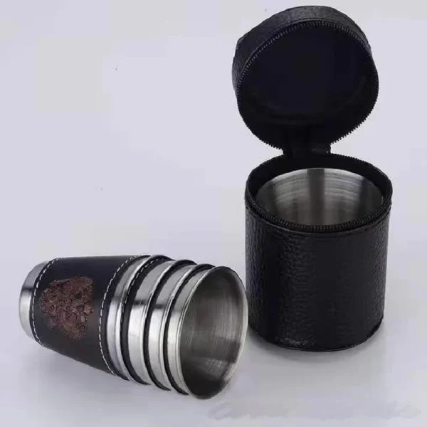4Pcs 70ml Stainless Steel Shot Glasses with Leather Case Espresso Shot Cups Barware Drinking Vessel Camping Home Restaurant Mug 3