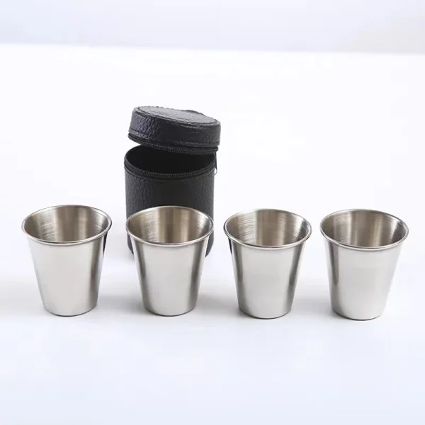 4Pcs 70ml Stainless Steel Shot Glasses with Leather Case Espresso Shot Cups Barware Drinking Vessel Camping Home Restaurant Mug 5