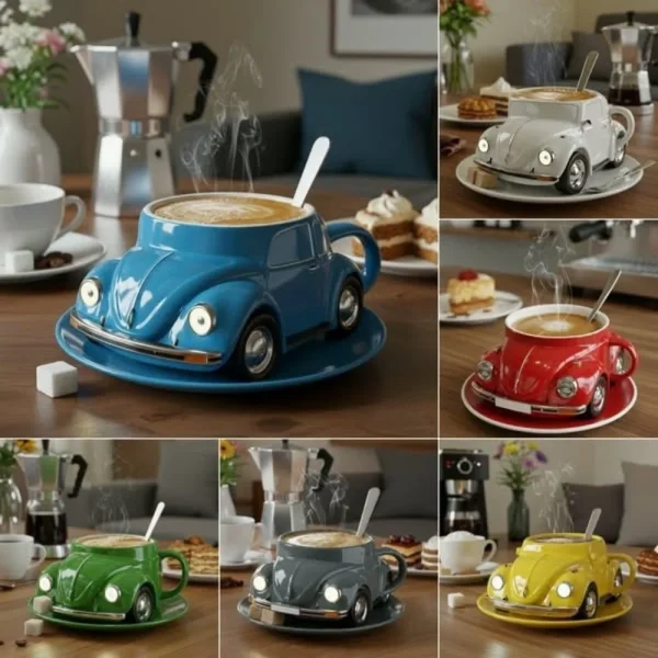 Beetle Shaped Coffee Mug, Handmade Novelty Fun Imaginative Beetle Car Shape Coffee Cup, Creative Gift for Beetle Lovers Suitable 1