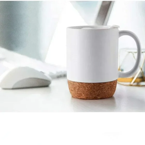 Coffee Mug with Cork Base Bottom 15oz Sublimation Matte Plain Black White Ceramic Matte Tea Cup Creative Mugs with Lid Wholesale 4