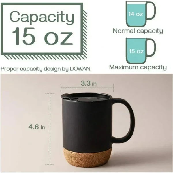 Coffee Mug with Cork Base Bottom 15oz Sublimation Matte Plain Black White Ceramic Matte Tea Cup Creative Mugs with Lid Wholesale 5