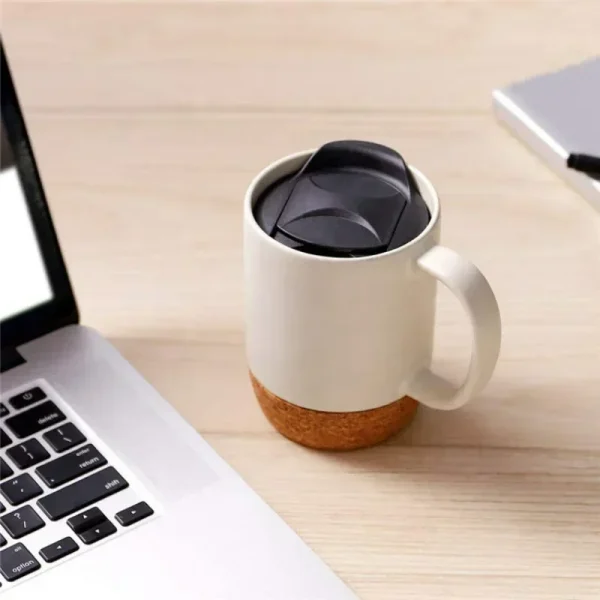 Coffee Mug with Cork Base Bottom 15oz Sublimation Matte Plain Black White Ceramic Matte Tea Cup Creative Mugs with Lid Wholesale 6