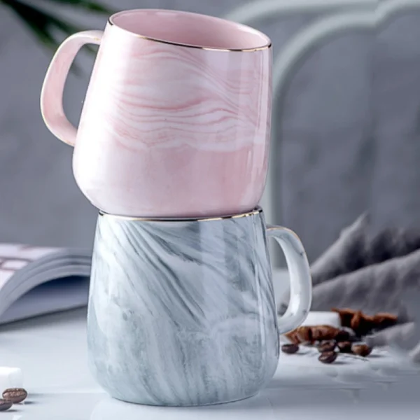 Ceramic Cup Nordic Gold Rim Coffee Oatmeal Breakfast Heat Insulation Cup Marble Pattern Solid Color Creative Personality Mug 3