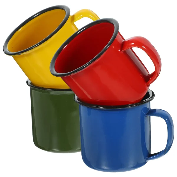 4 Pcs Enamel Mug Colored Retro Cups High Grade Drinkware Household Portable Milk Juice Coffee Outdoor Use Anti Slip 1