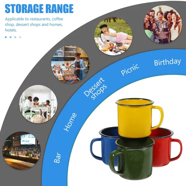 4 Pcs Enamel Mug Colored Retro Cups High Grade Drinkware Household Portable Milk Juice Coffee Outdoor Use Anti Slip 3
