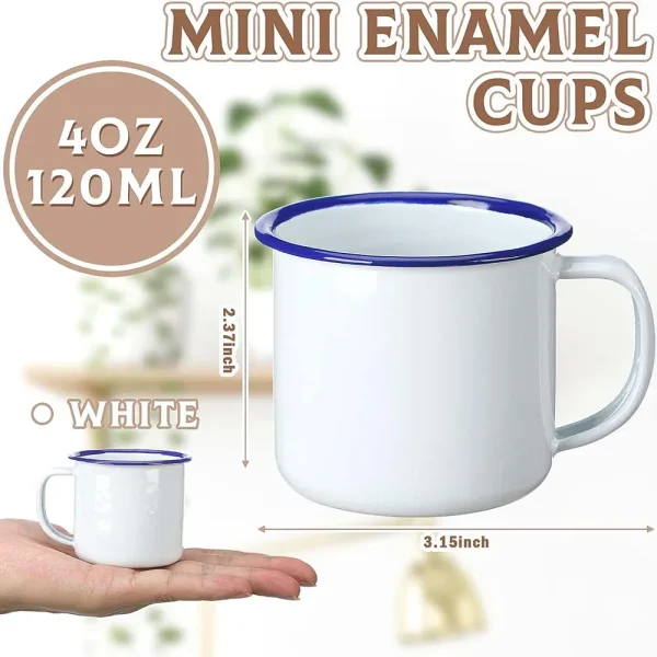 Mini Enamel Camping Coffee Mugs 4Oz Metal Small Classic Portable White Campfire Mugs Bulk Vintage Cups for Coffee Tea Milk 2
