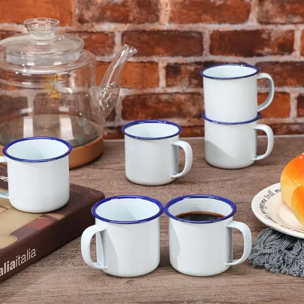 Mini Enamel Camping Coffee Mugs 4Oz Metal Small Classic Portable White Campfire Mugs Bulk Vintage Cups for Coffee Tea Milk 5