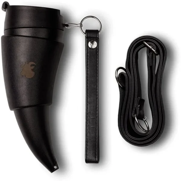 8ozGoat Horns Mug Drinking  Viking Mead  Black/White Stainless Steel  Cup,Faux Leather,  Coffee Mug with Lid 3