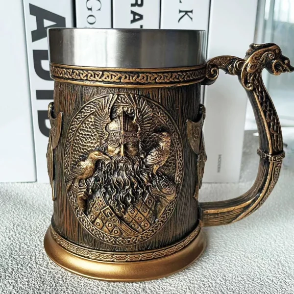 Odin Resin Stainless Steel Mug Warrior Beer Steins Danegeld Tankard Coffee Cup Tea Tumbler Drinkware Pub Decor Viking Beer Glass 1