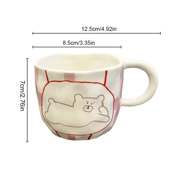 Hand Pinched Irregular Ceramic Mug Cute Bear Pattern Coffee Cup Milk Oatmeal Breakfast Cup Student Office Water Cup Girl Gift 6