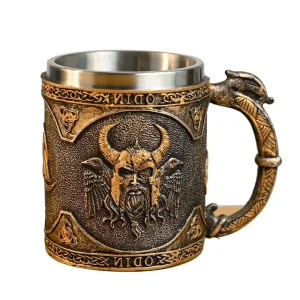 Norse Mythology Odin and Thor Viking Beer Mug Stein with Stainless Steel Liner, Nordic Viking Tradition Coffee Mug Drink Cup for 1
