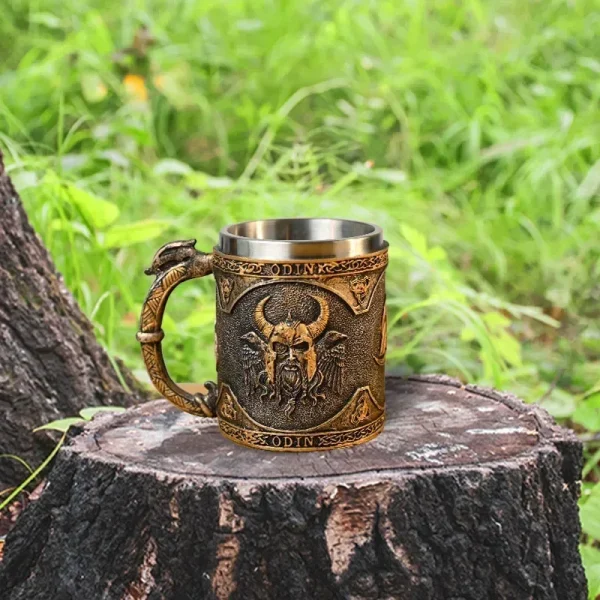 Norse Mythology Odin and Thor Viking Beer Mug Stein with Stainless Steel Liner, Nordic Viking Tradition Coffee Mug Drink Cup for 5