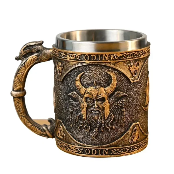 Norse Mythology Odin and Thor Viking Beer Mug Stein with Stainless Steel Liner, Nordic Viking Tradition Coffee Mug Drink Cup for 6