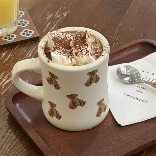 Thickened Cream White Mug Cute Bear Cartoon Ceramic Cup with Handle Milk Cup Coffee Cup Modern Simple Universal Water Cups 1