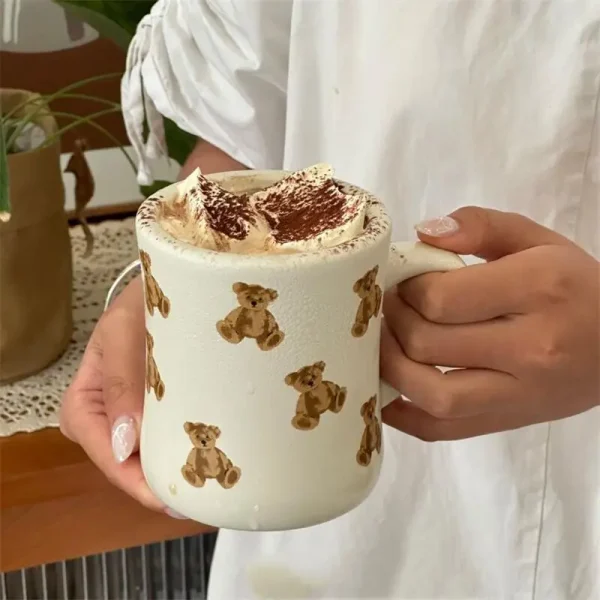 Thickened Cream White Mug Cute Bear Cartoon Ceramic Cup with Handle Milk Cup Coffee Cup Modern Simple Universal Water Cups 2