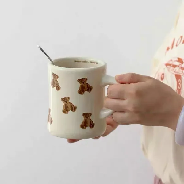Thickened Cream White Mug Cute Bear Cartoon Ceramic Cup with Handle Milk Cup Coffee Cup Modern Simple Universal Water Cups 3
