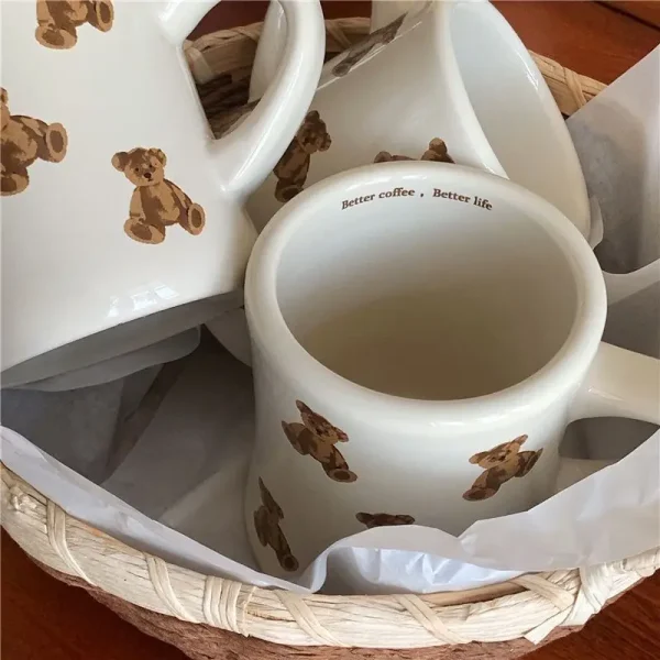 Thickened Cream White Mug Cute Bear Cartoon Ceramic Cup with Handle Milk Cup Coffee Cup Modern Simple Universal Water Cups 4