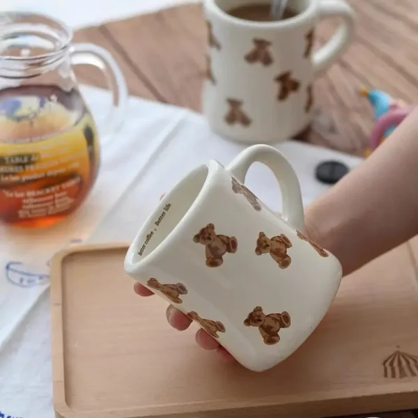 Thickened Cream White Mug Cute Bear Cartoon Ceramic Cup with Handle Milk Cup Coffee Cup Modern Simple Universal Water Cups 5