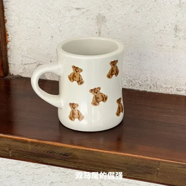 Thickened Cream White Mug Cute Bear Cartoon Ceramic Cup with Handle Milk Cup Coffee Cup Modern Simple Universal Water Cups 6
