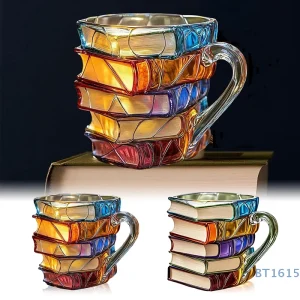Painted Book Mug 11oz Novelty 3d Painted Books Coffee Mug Unique Colorful Resin Books Stack Coffee Cup Collection Gifts 1