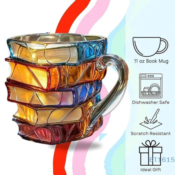 Painted Book Mug 11oz Novelty 3d Painted Books Coffee Mug Unique Colorful Resin Books Stack Coffee Cup Collection Gifts 2