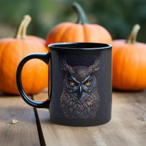 Angry Owl coffee mug for husband, Beer Cup，11oz ,black ceramic 1