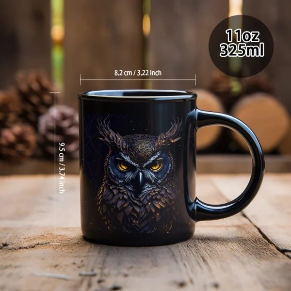 Angry Owl coffee mug for husband, Beer Cup，11oz ,black ceramic 2