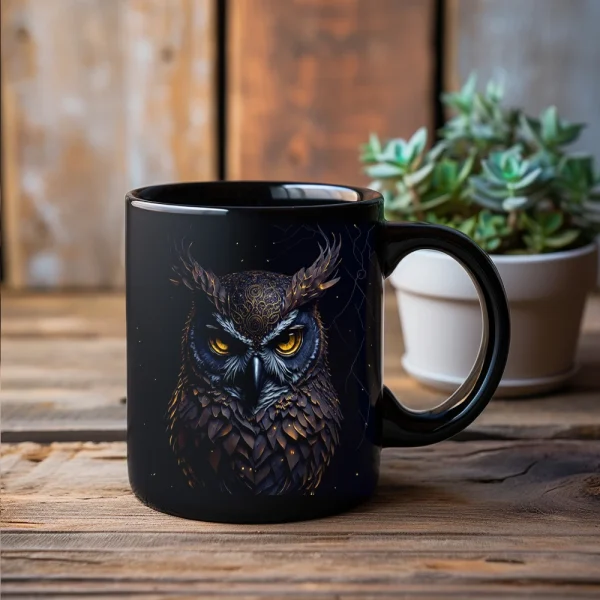 Angry Owl coffee mug for husband, Beer Cup，11oz ,black ceramic 4