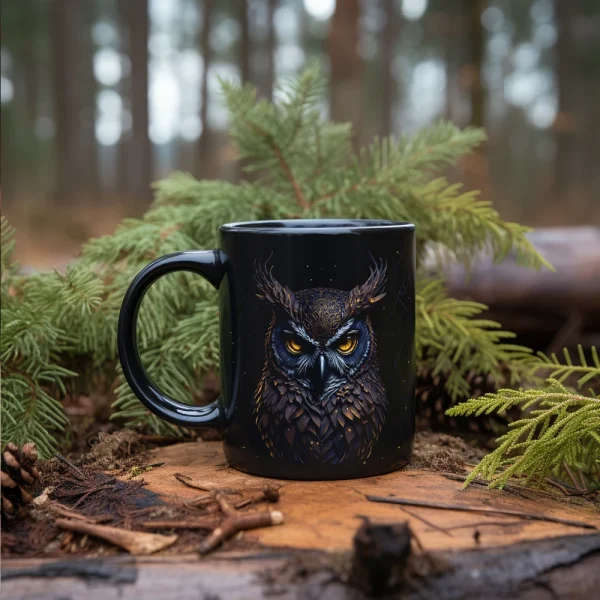 Angry Owl coffee mug for husband, Beer Cup，11oz ,black ceramic 5