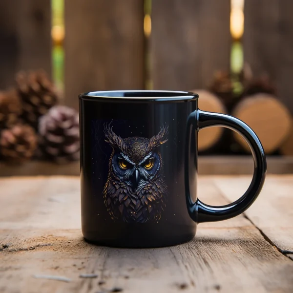 Angry Owl coffee mug for husband, Beer Cup，11oz ,black ceramic 6
