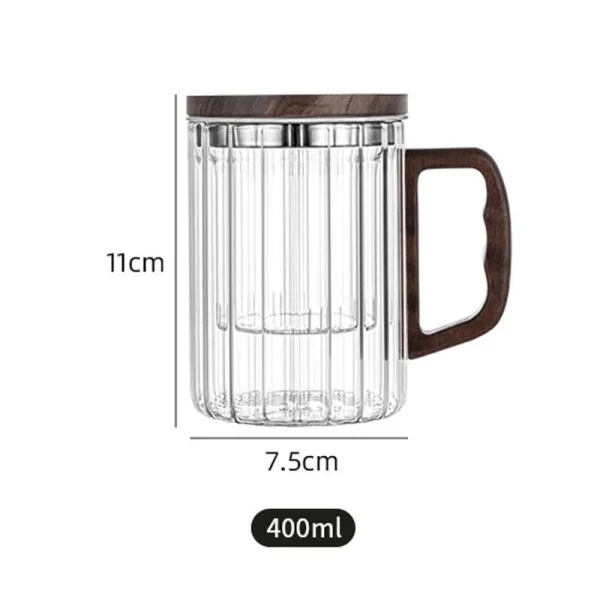 Creative Vertical Stripe Glass Tea Infuser Cup With Transparent Filter Wooden Handle Lid Flower Tea Separation Tea Mug Drinkware 2