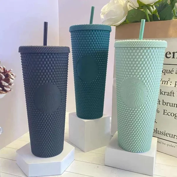 Double Layered Plastic Straw Cup For Household Diamond Radiant Water Bottles Coffee Straw Cup Drinks Bottles Mugs 2