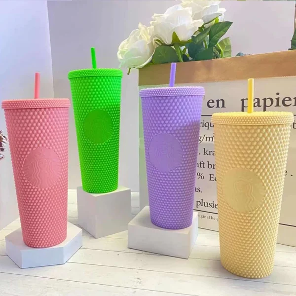 Double Layered Plastic Straw Cup For Household Diamond Radiant Water Bottles Coffee Straw Cup Drinks Bottles Mugs 5