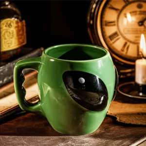 Alien Cup 3D Ceramic Coffee Tea Cup Creative Cartoon Green Glazed Porcelain Water Mug with Handle for Home Office Birthday Gifts 1
