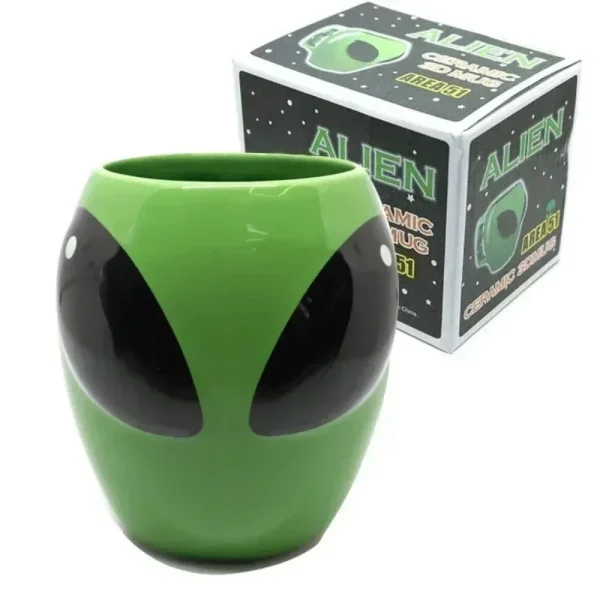 Alien Cup 3D Ceramic Coffee Tea Cup Creative Cartoon Green Glazed Porcelain Water Mug with Handle for Home Office Birthday Gifts 3