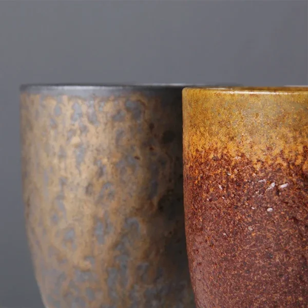 Japanese Vintage Tea Cup Set Ceramic Coffee Mug Rust Glaze Milk Cafe Cup with Wood Handle Water Cup Teacup Home Office Drinkware 5