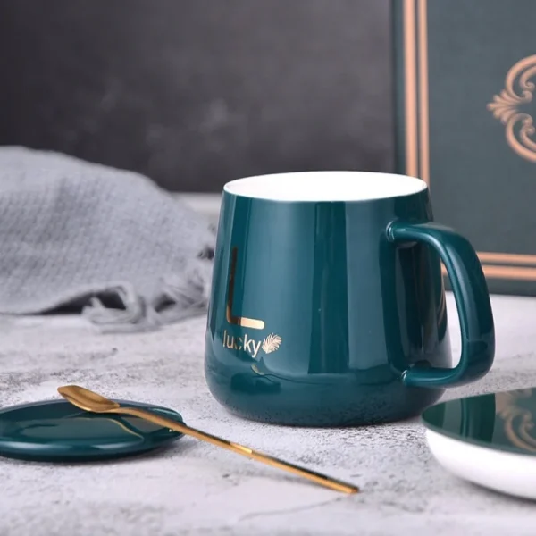 New Ceramic Thermostatic Cup with Spoon with Lid Portable Gift Box Set Coffee Cup Mug School Office Convenient and Practical 3