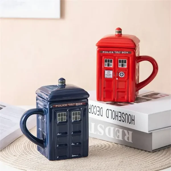 1pc 450ml Creative Police Box Mug Funny Ceramic Coffee Tea Cup with Gift Box Milk Drink Breakfast Cup Birthday Gift Mug with Lid 1