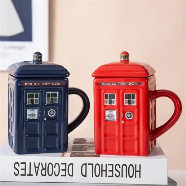1pc 450ml Creative Police Box Mug Funny Ceramic Coffee Tea Cup with Gift Box Milk Drink Breakfast Cup Birthday Gift Mug with Lid 2